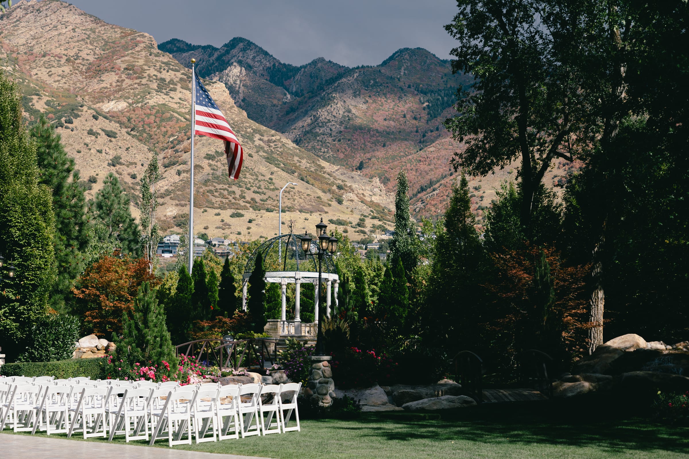 The garden ceremony beneath the mountains, a Bellissimo Gardens wedding in Utah