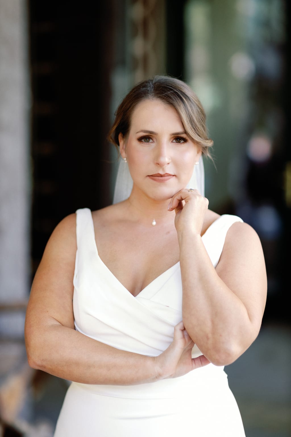 Editorial bridal portrait in the fall light, private Sundance residence