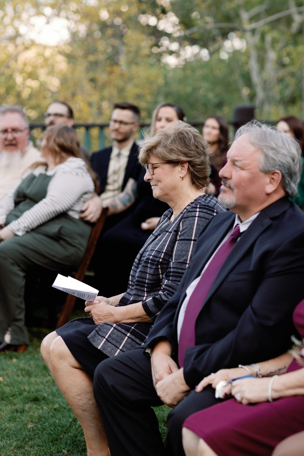 Guests watching the outdoor ceremony, Sundance mountain wedding