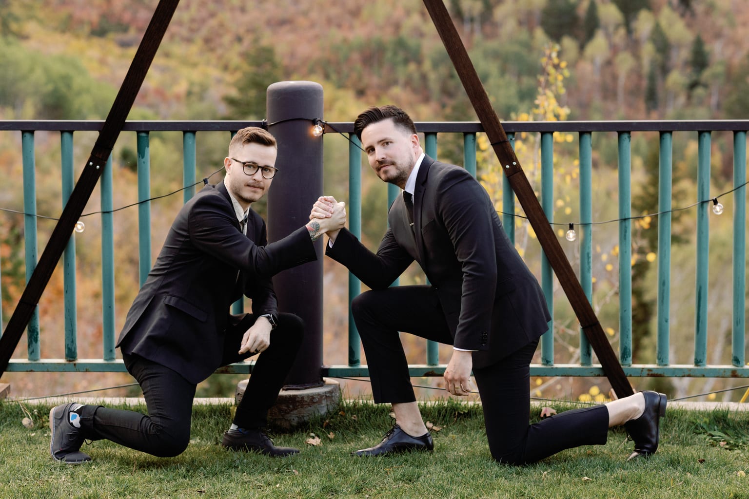 A lighter moment with the groomsmen, Sundance mountain wedding