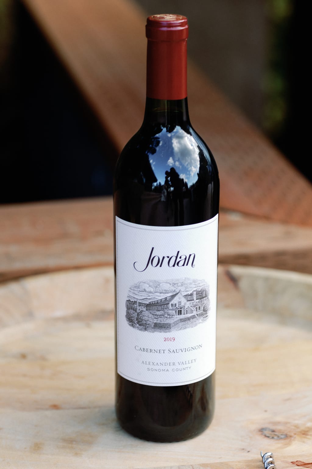 A bottle of Jordan Cabernet at the reception, sharing the groom's name, a private Sundance residence